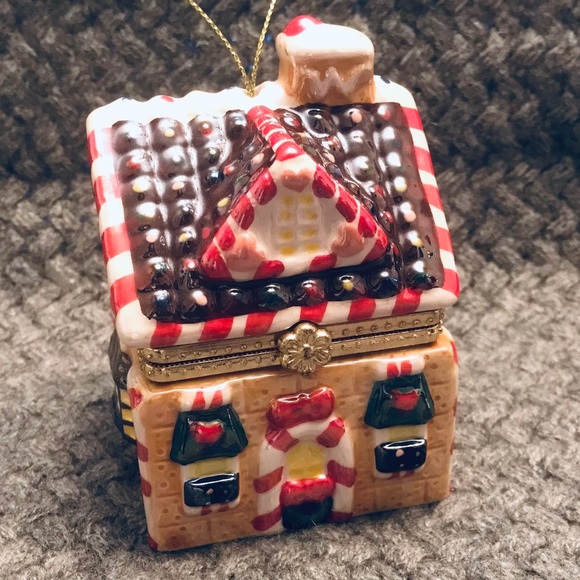 Porcelain Music Box Christmas Gingerbread House Ornament - Picture 1 of 6